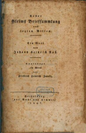 Über Gleim's Briefsammlung und lezten Willen