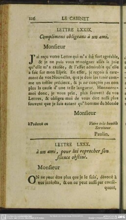 Lettre LXXIX. Complimens obligeans a un ami