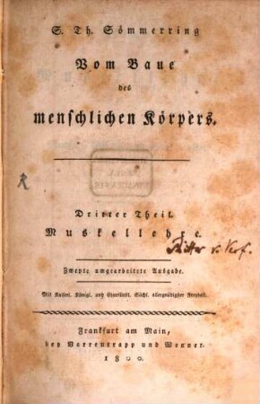 S. Th. Sömmerring Muskellehre oder von den Muskeln, Sehnen und Schleimsäcken