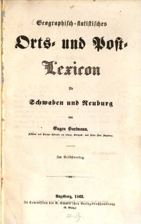 Geographisch-statistisches Orts- und Post-Lexicon für Schwaben und Neuburg