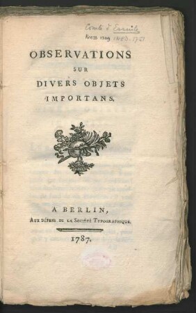 Observations Sur Divers Objets Importans