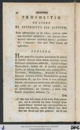 Proposito Ex Libro De Interdicto Esu Carnium.