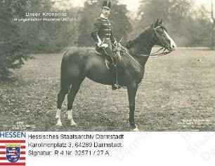 Wilhelm Kronprinz v. Preußen (1882-1951) / Porträt in ungarischer Husaren-Uniform, zu Pferd, in Park, Ganzfigur