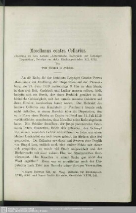 Mosellanus contra Cellarius : (Nachtrag zu dem Aufsatz „Litterarische Nachspiele zur Leipziger Disputation“, Beiträge zur sächs. Kirchengeschichte XII, 62 ff.)