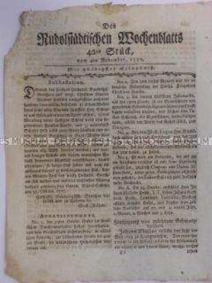 Rudolstädtisches Wochenblatt, 9. Jg. 1777 Nr. 42