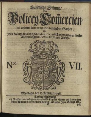 Nro. VII, Montags, den 13. Februar 1736