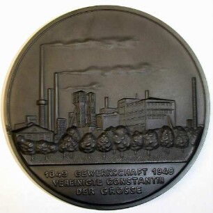 Kohlekeramikplakette "Gewerkschaft Vereinigte Constantin der Grosse 1849-1949"