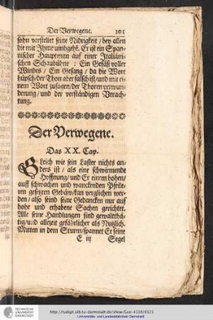 Der Verwegene. Das XX. Cap.