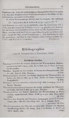 Bibliographie vom 15. October bis 1. December 1856.