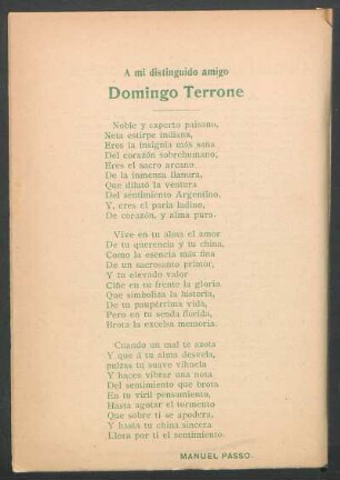A mi distinguido amigo Domingo Terrone