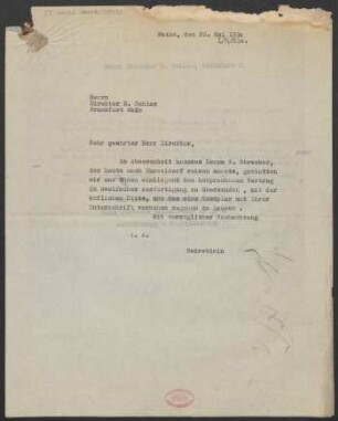 Brief an Bernhard Sekles : 20.05.1930