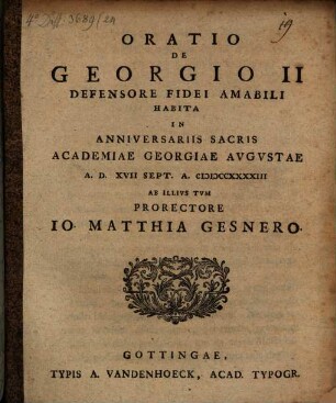 Oratio de Georgio II. defensore fidei amabili