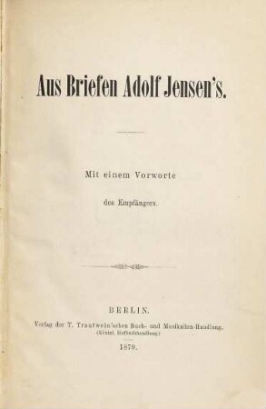 Aus den Briefen Adolf Jensen's