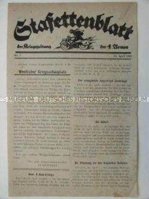 Mitteilungsblatt der "Kriegszeitung der 4. Armee" zur Kriegslage an der Westfront