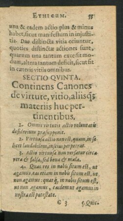 Sectio Quinta. Continens Canones de virtute, vitio, aliisque materiis huc pertinentibus.