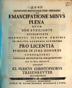 Diss. inaug. ... de emancipatione minus plena