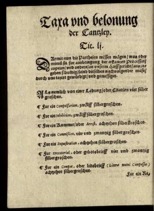 Taxa und belonung der Cantzley.