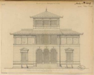 Villa für einem Junggesellen Monatskonkurrenz Januar 1878: Aufriss Gartenansicht 1:75; Maßstabsleiste