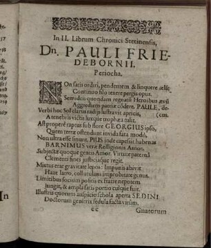 In II. Librum Chronici Stetinensis, Dn. Pauli Friedebornii. Periocha