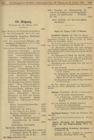69. Sitzung. Mittwoch den 22. Oktober 1919