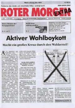 Sonderausgabe der KPD-Zeitung "Roter Morgen" mit dem Aufruf zum Boykott der Bundestagswahl 2002