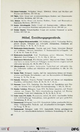 Möbel, Einrichtungsgegenstände (Nr. 508-550)