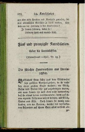 Fünf und zwanzigste Katechisation. Ueber die Unreinlichkeit.