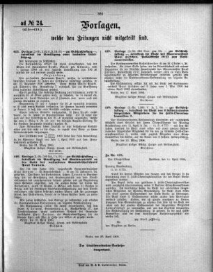 Anlage: ad No.24 (415-418.), Vorlagen, welche den Zeitungen nicht mitgeteilt sind