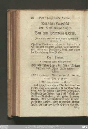 Das sechste Haupstück der Passionsgeschichte. Von dem Begräbniß Christi.