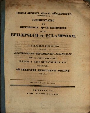 Commentatio de differentia, quae intercedit inter epilepsiam et eclampsiam