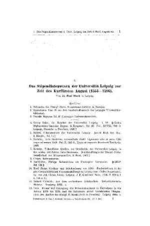 Das Stipendiatenwesen der Universität Leipzig zur Zeit des Kurfürsten August (1553-1586)