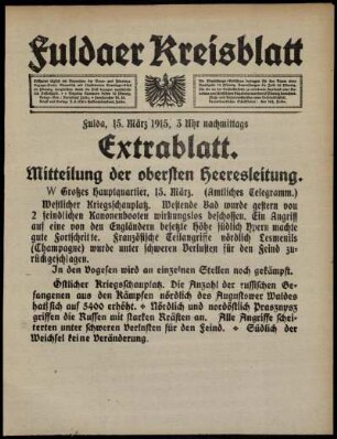 Zweite Ausgabe vom Montag, den 15. März 1915.
