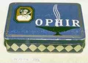 Blechdose für Zigaretten "OPHIR" (auf Innendeckel: Société Anonyme des Tabaca d'Orient SATO)