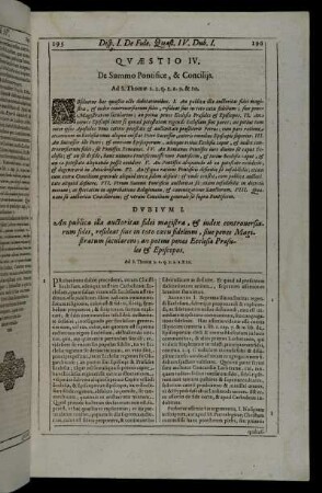 Quæstio IV. De Summo Pontifice, & Conciliis.