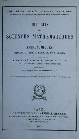 Tome Cinquiéme. - Novembre 1873.