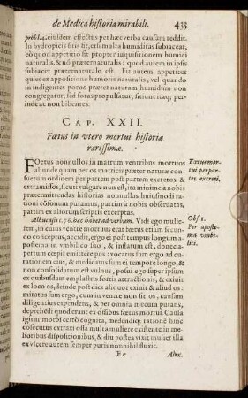 Cap. XXII. Fœtus in utero mortui historiæ rarissimæ.