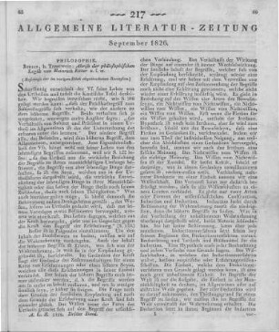 Ritter, H.: Abriss der philosophischen Logik. Berlin: Trautwein 1824 (Beschluss der im vorigen Stück abgebrochenen Rezension)
