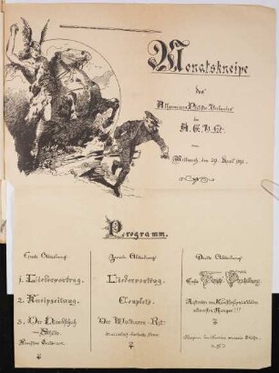 Monatskneipe des Allgemeinen Philister-Verbandes des A.G.V.M. am Mittwoch den 29. April 1891. Programm ...