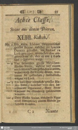 Achte Classe. Steine aus denen Thieren