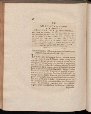 XV. Les Exploits Guerriers De L'Invincible Stanislas Jean Jablonowski, [...]