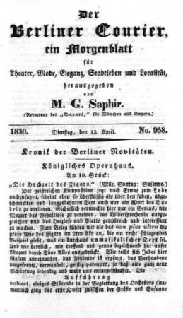 No. 958, Dienstag, den 13. April 1830