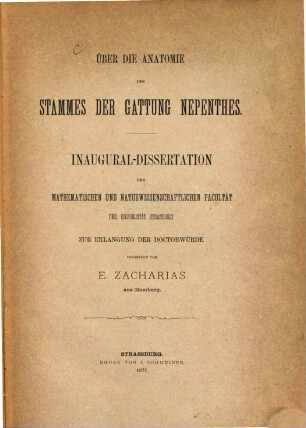 Ueber die Anatomie des Stammes der Gattung Nepenthes : Inaugural-Dissertation