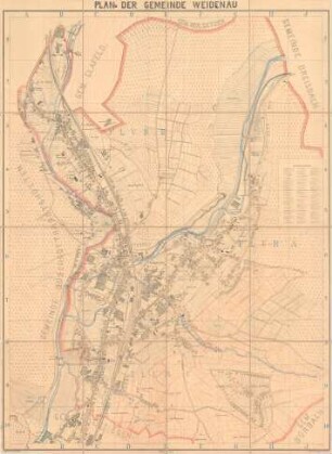Plan der Gemeinde Weidenau, gezeichnet von E. Anschütz, Siegen