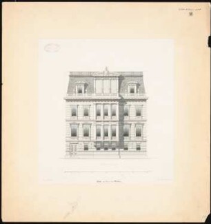 Haus August von Heyden, Berlin-Tiergarten Ausgeführter Entwurf: Aufriss Straßenansicht