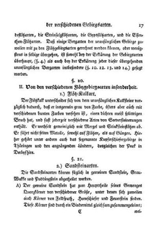 §. 20. II. Von den verschiedenen Flößgebirgsarten insbesonderheit.