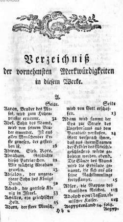 Verzeichniß der vornehmsten Merkwuerdigkeiten in diesem Werke