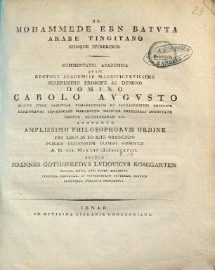 De Mohammede Ibn Batuta, Arabe Tingitano Eiusque Itineribus : Commentatio Academica ...