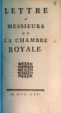 Lettre A Messieurs De La Chambre Royale