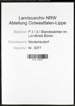 Sterberegister Standesamt Niederntudorf