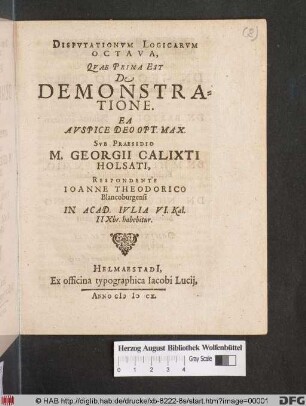 Disputationum Logicarum Octava, Quae Prima Est De Demonstratione